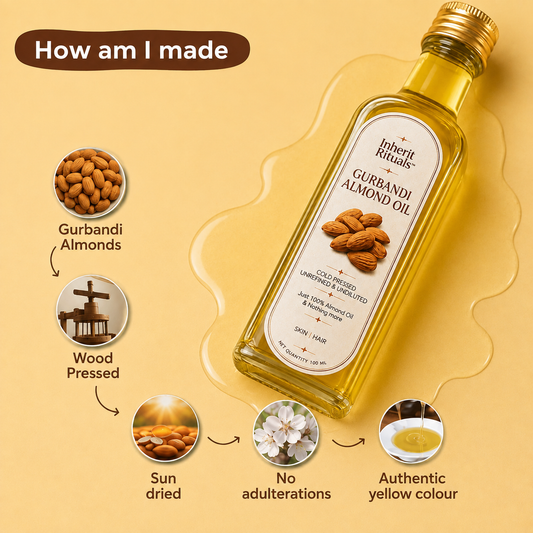 Wood-Pressed Gurbandi Almond Oil | Organic & 100% Pure Badam ka Tel | Healthy & Glowy Skin | Baby | Kids | Adults